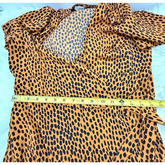 J.Crew Wrap Dress Womens 8 Brown Black Spotted Short Sleeve Tie Waist V Neck - Picture 16 of 16